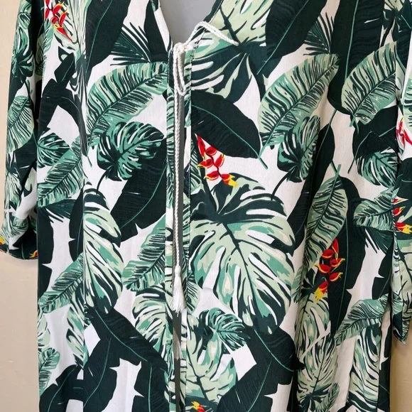 Rachel Zoe NWT Tropical Banana Leaf Pattern Open Front Semi Sheer Duster Kimono - Picture 10 of 16